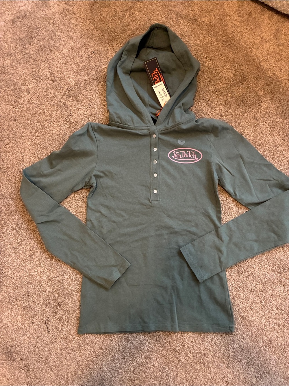 Von Dutch Hooded Long-Sleeve Henley Top